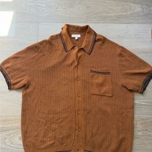 Urban Outfitters Rust Brown Knit Polo Shirt with Dark Trim